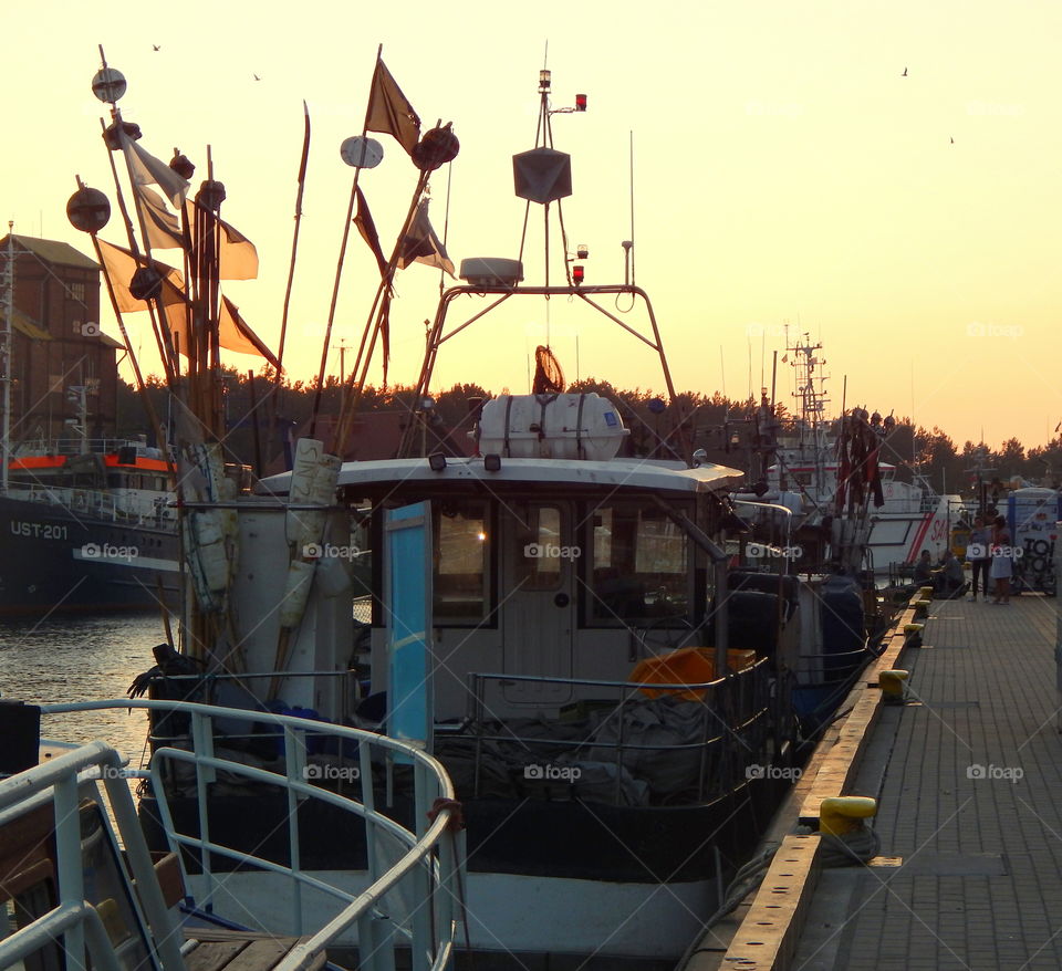 Fishing boats in Ustka at evening