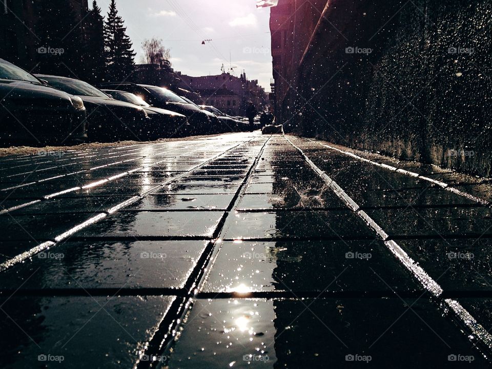 Raindrops on the asphalt 