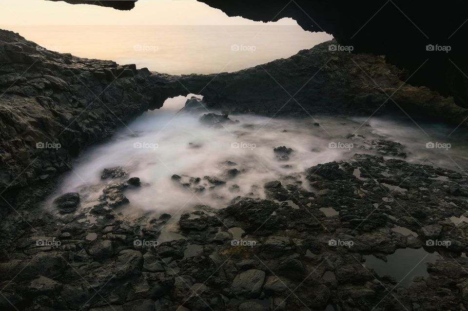 Rock Coast with small caves at Charco del Palo, Lanzerote, Canary Islands
