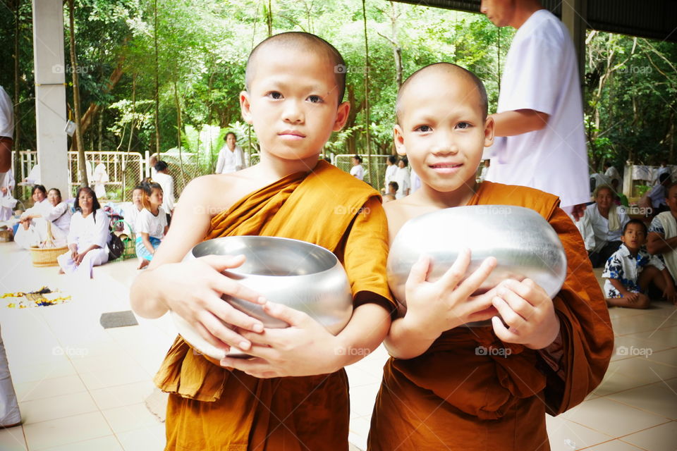 Meditation in temple 
Novice in Laos