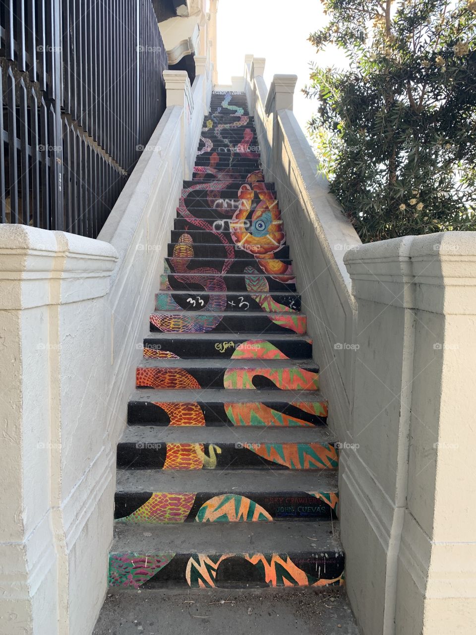SkyCrawlers. 4th Street Bridge stairs. Los Angeles, California. Artist: John Cuevas, @johncuevasstudio on IG 