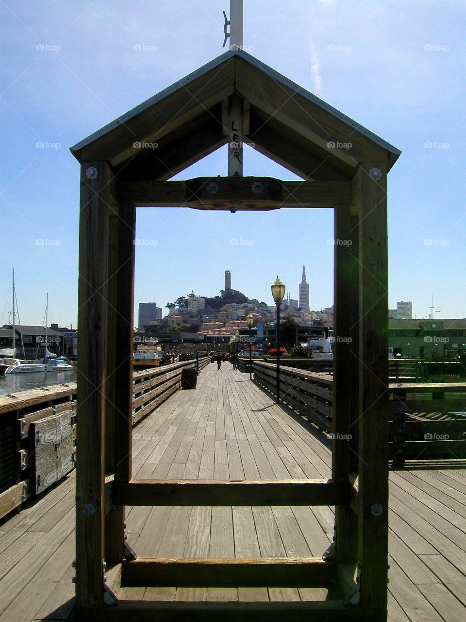 Coit Tower. On the pier in San Francisco looking up to the tower.