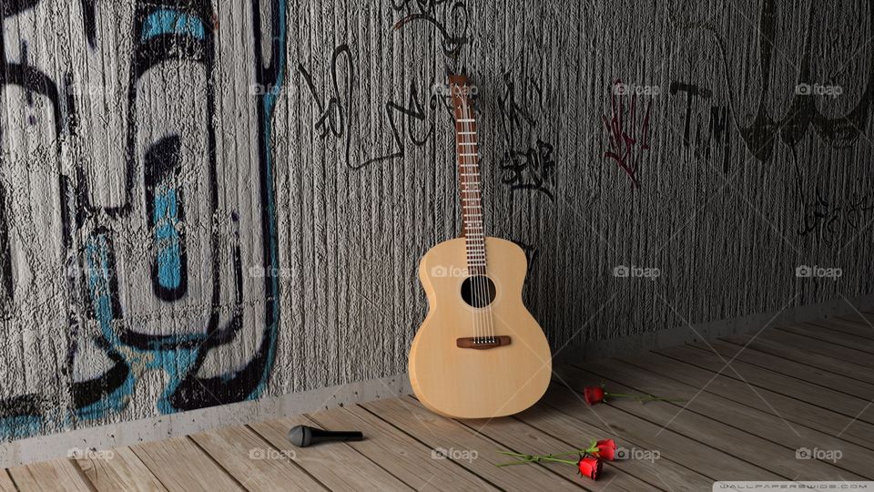 An abandoned acoustic guitar