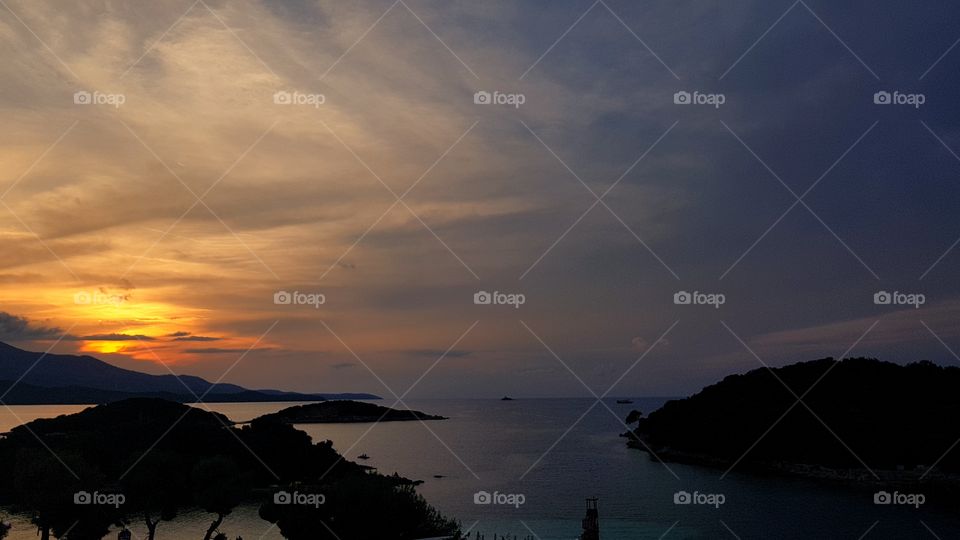 sunset over the islands