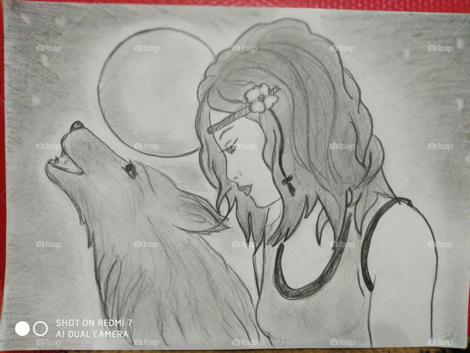 my art. girl with wolf