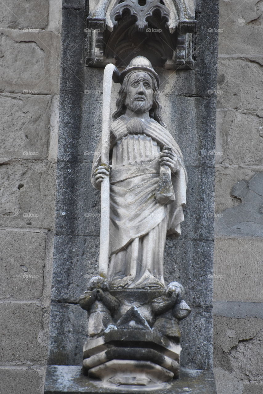 Statue of Saint James, patron of pilgrims, Brasov, Romania, Black Church detail