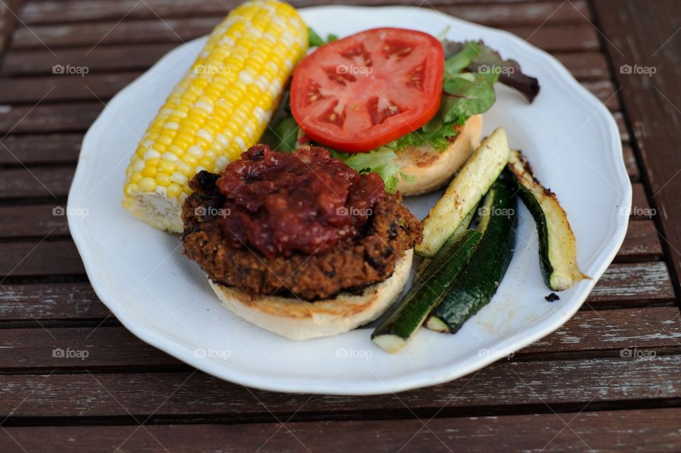 bean burger. Lunch bbq