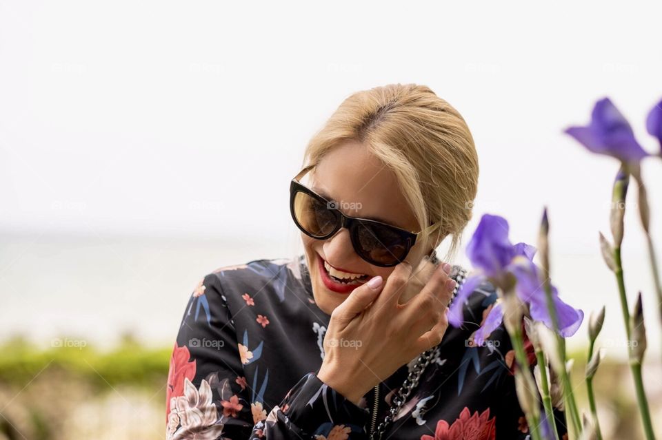 Girl beautiful flowers gardens 