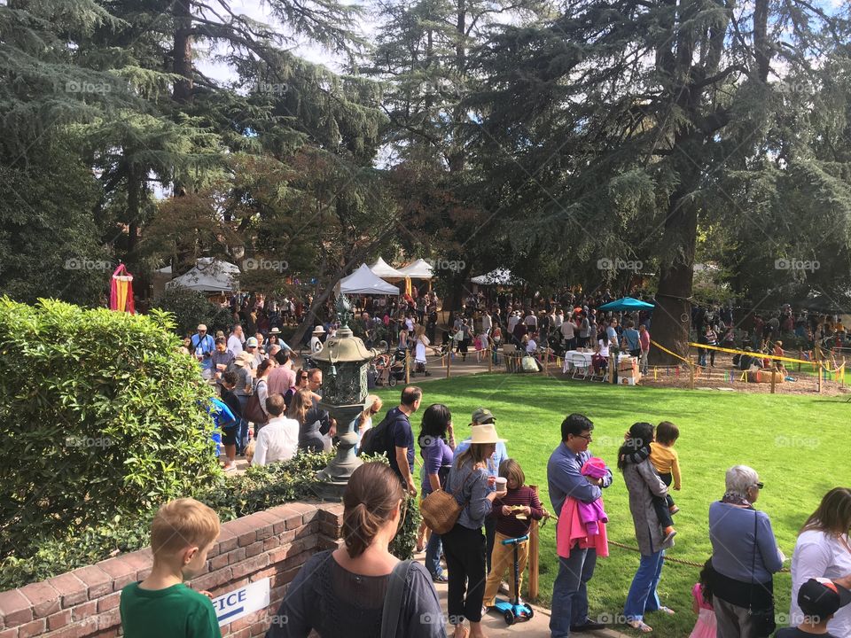 Crowd of people at a faire. 