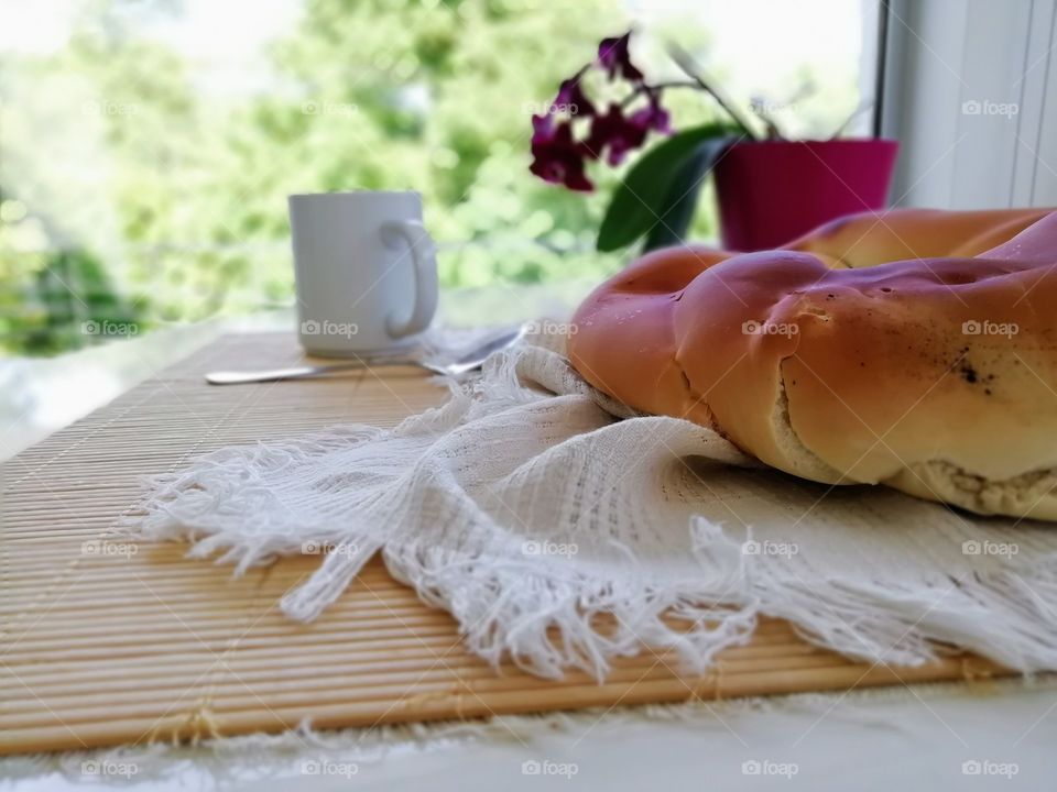 Breakfast with homemade bread