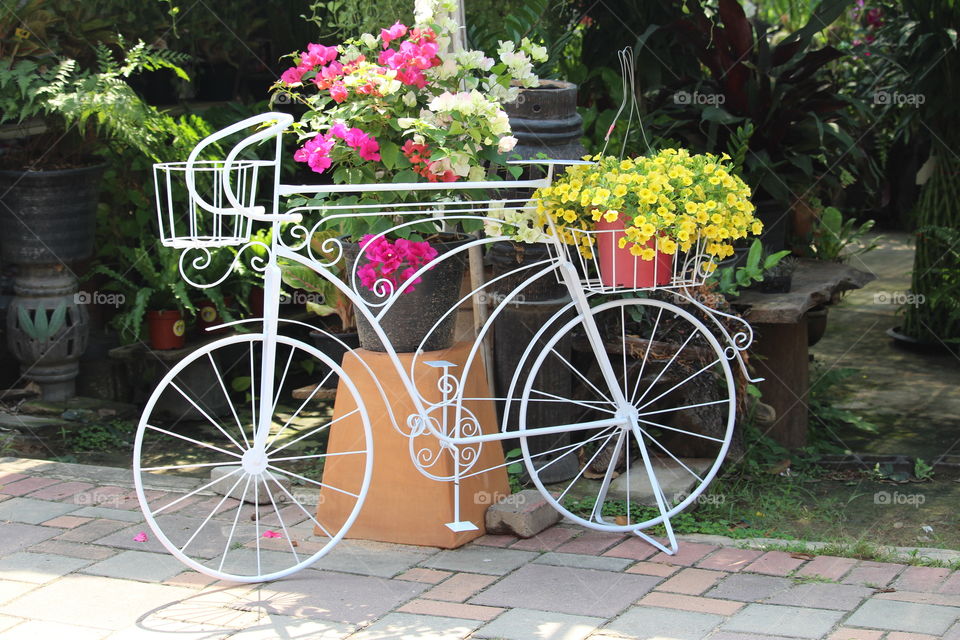 Bicycle planter display at garden centre Pattaya Thailand 