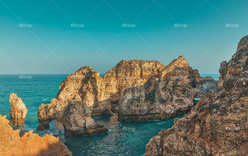 Rocky formation at Ponta da Piedade, Algarve, Portugal.