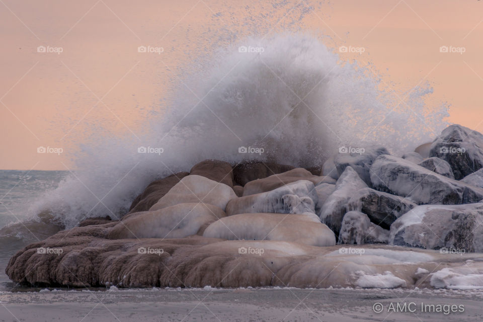 Crashing waves on Lake Michigan in Milwaukee Wisconsin