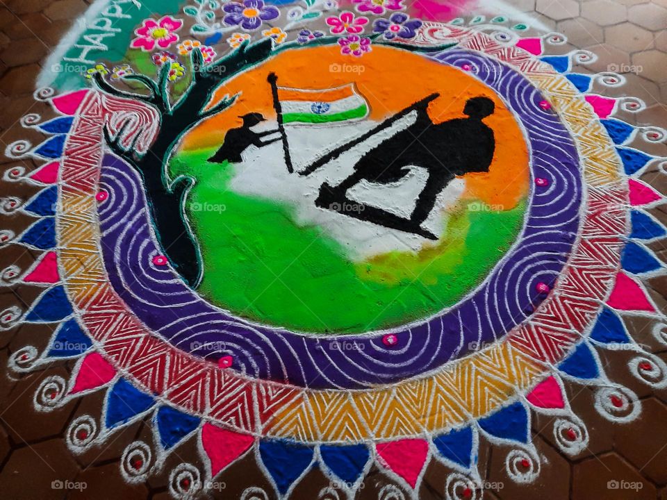 Indian Traditional Rangoli Design on the floor