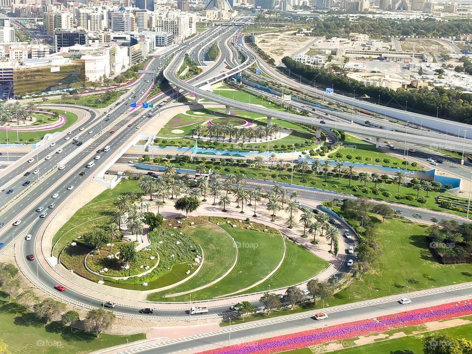 Traffic in Dubai, Spectacular Dubai View from The Dubai Frame