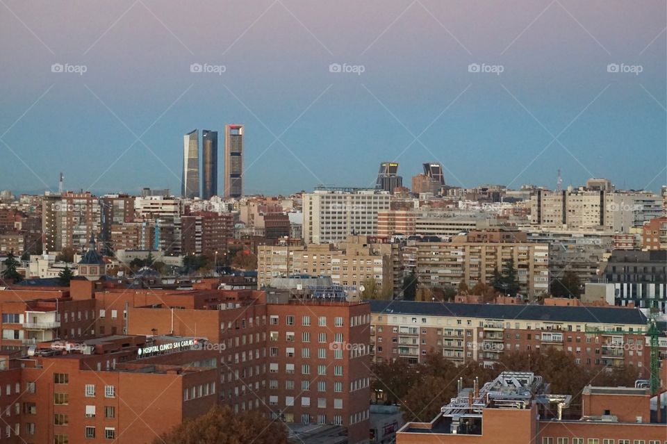 View of business district from Faro de Moncloa, Madrid, Spain 