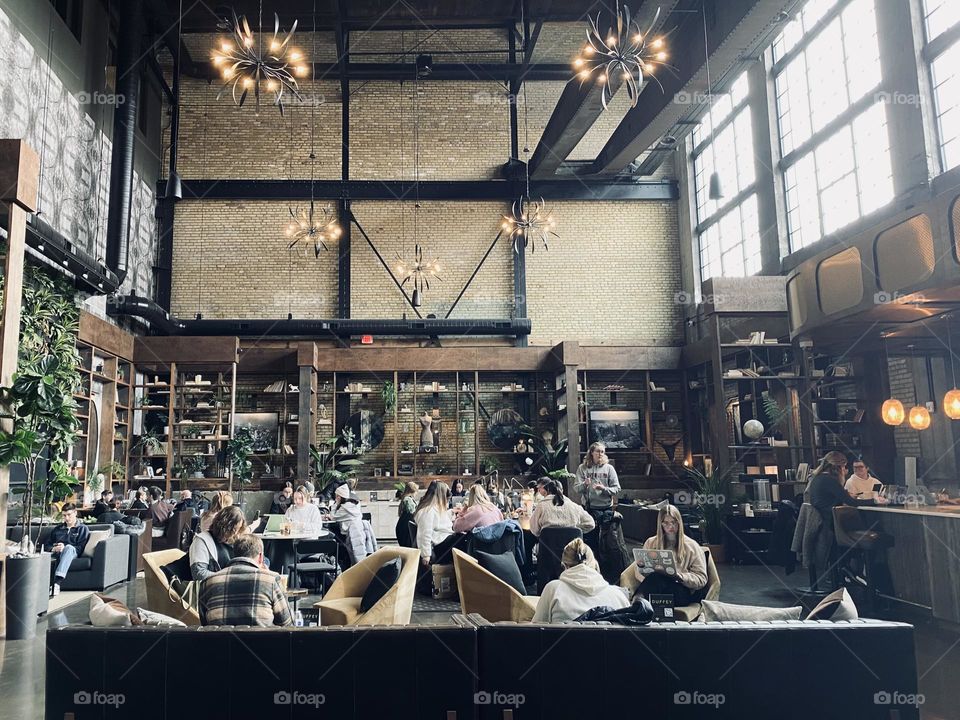 Cafe converted from warehouse makes for expansive setting.