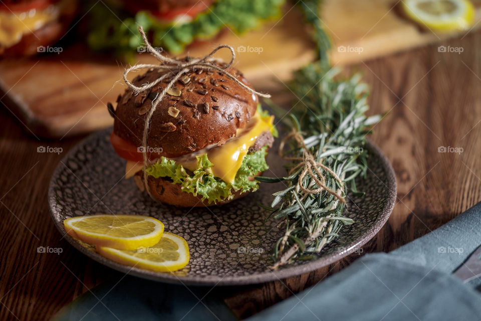 Dark burger with grain bread