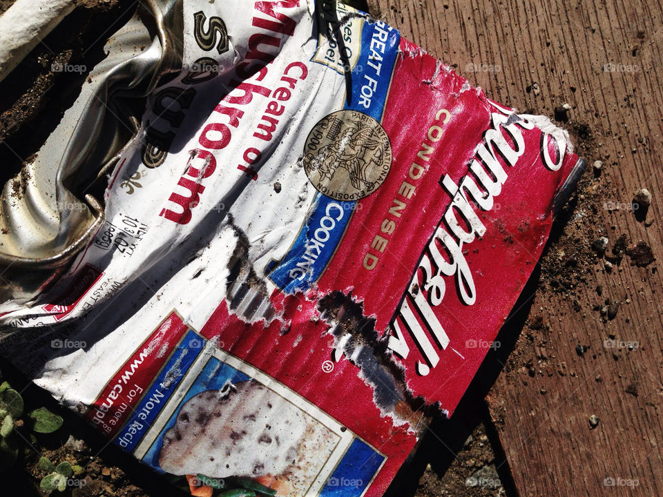 sublime beautiful crushed tin Campbell soup can found in the gutter