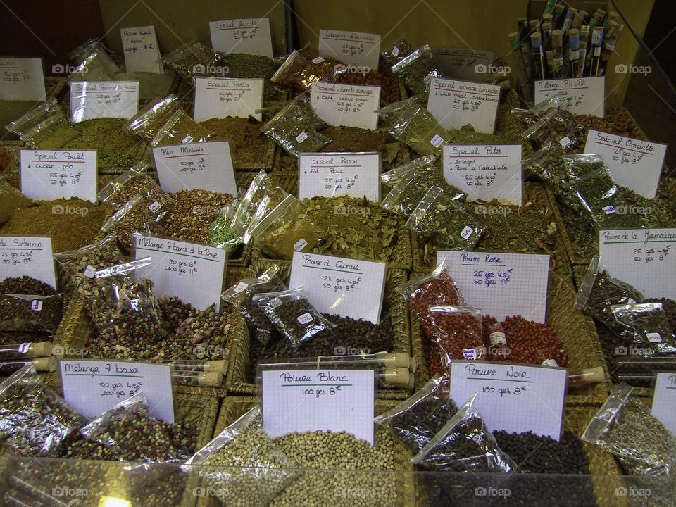 Spice stall. Herbs and spices for sale