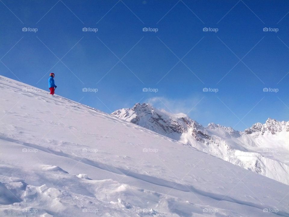 Powder ski descent Alps