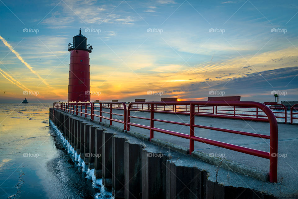 View of lighthouse at sunrise