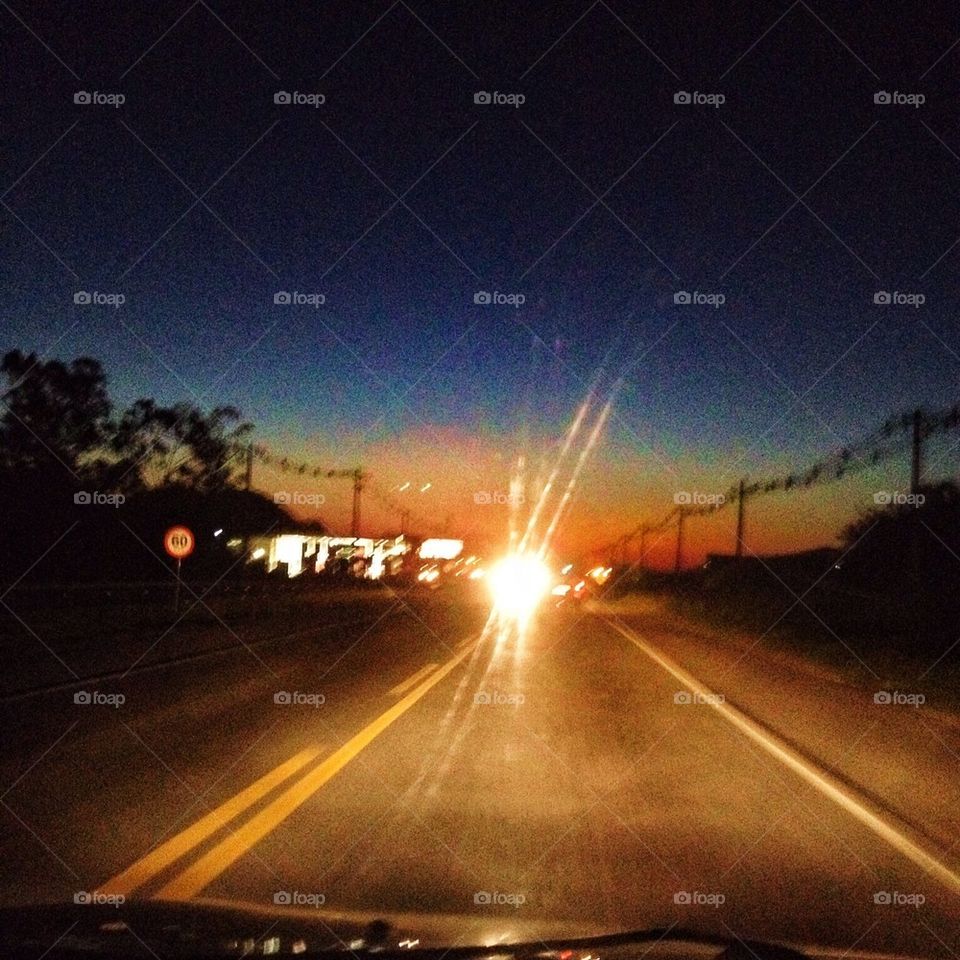 Sunset on the road