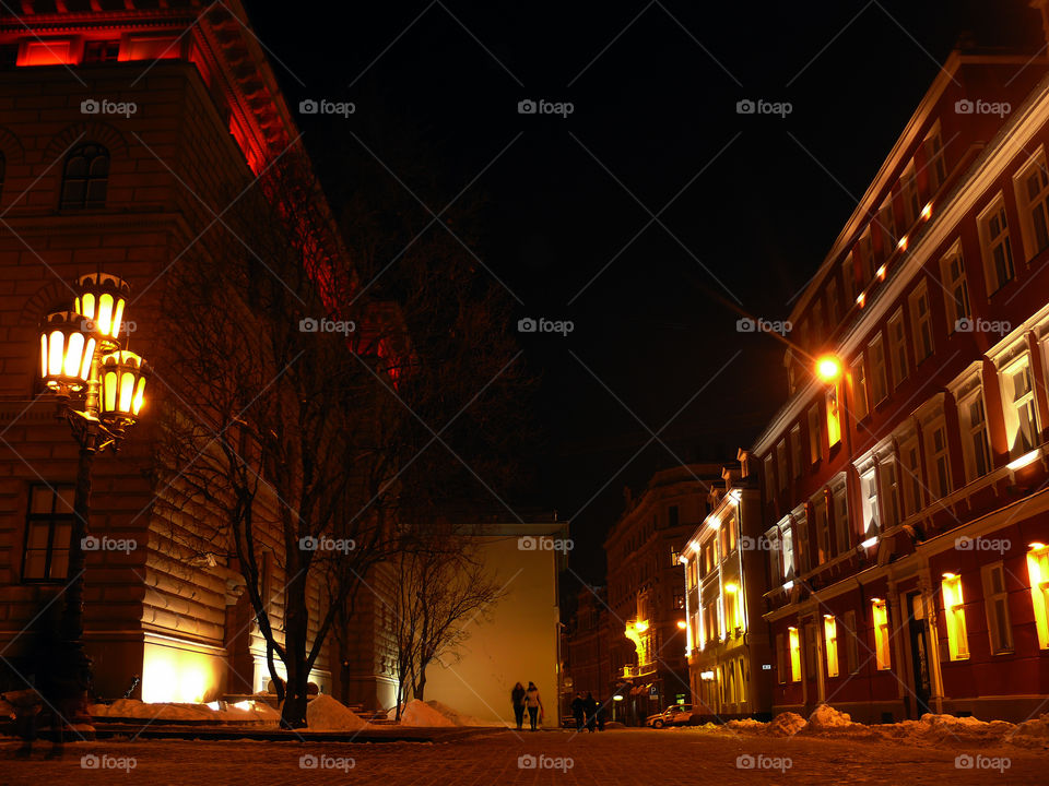 Illuminated Riga by night.