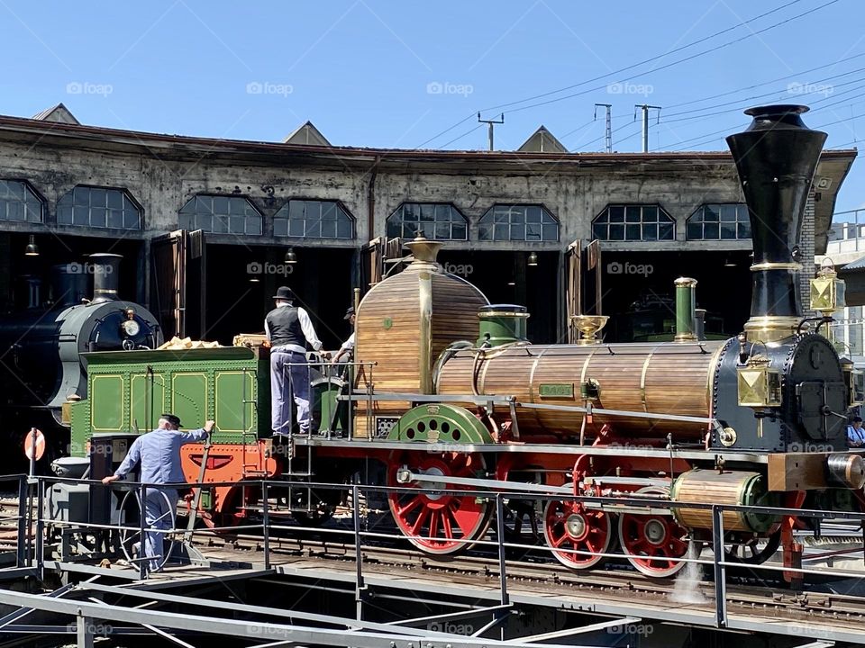 nostalgic steam locomotive on the turntable