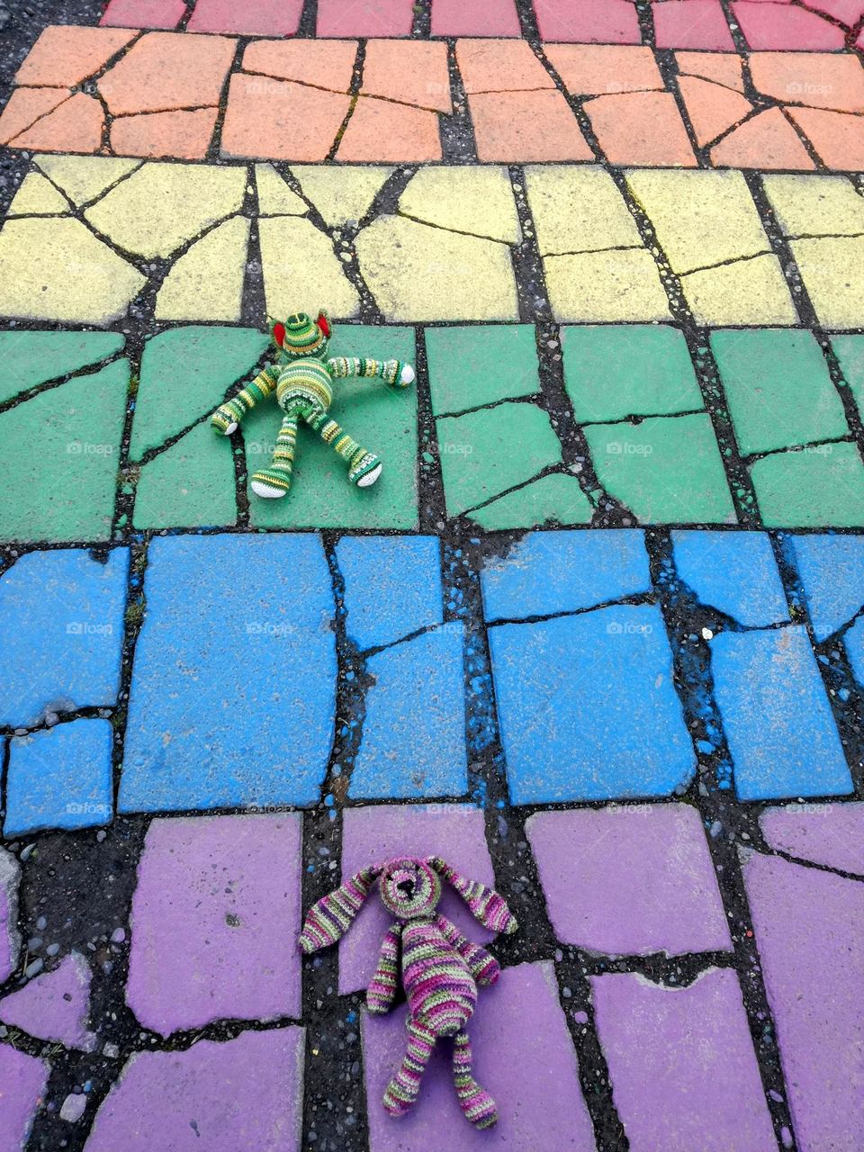 Mascots on a colorful road