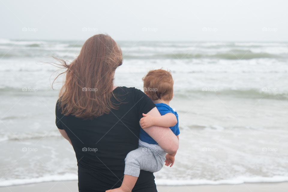 Mother and son at the beach