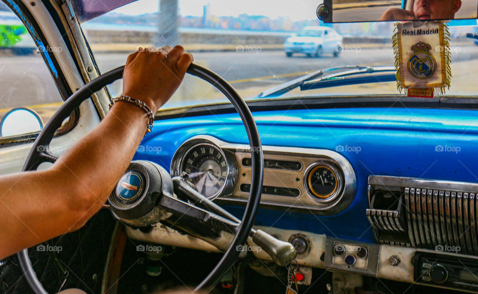 Driving classic car in Cuba 