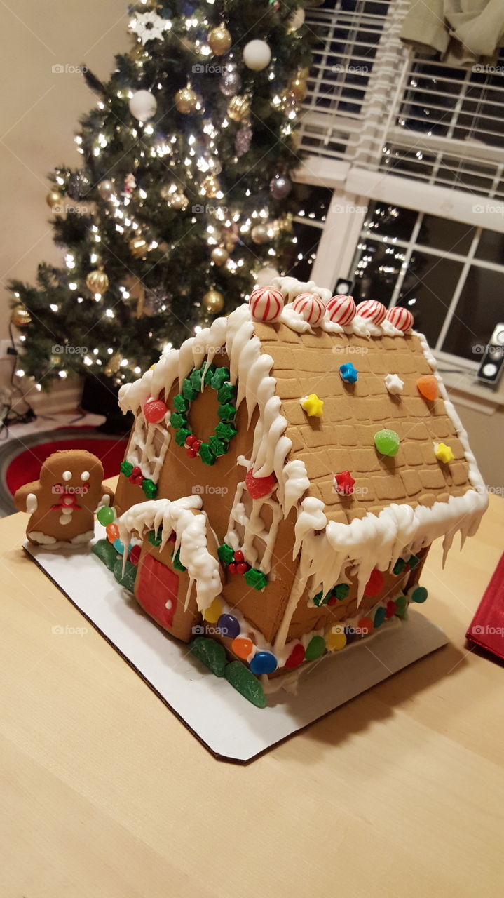 Gingerbread house. decorated gingerbread house