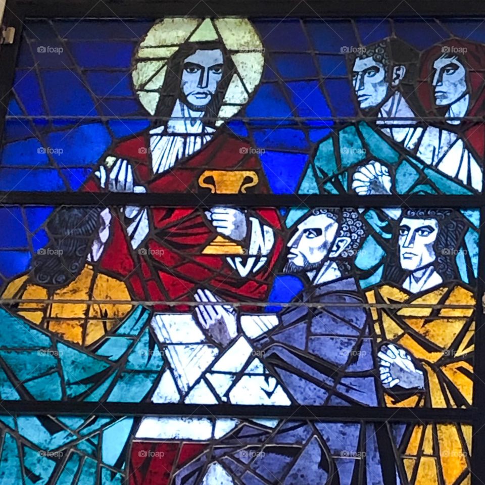 Stained Glass image of the Last Supper 