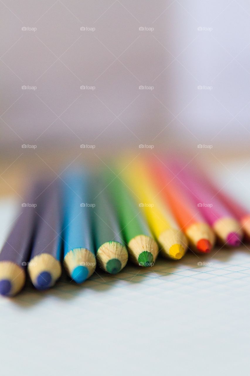 Close up of colored pencils