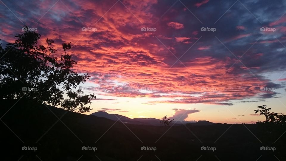 Sunset in the Montains. A beautiful sunset after a storm, the wonders of nature.