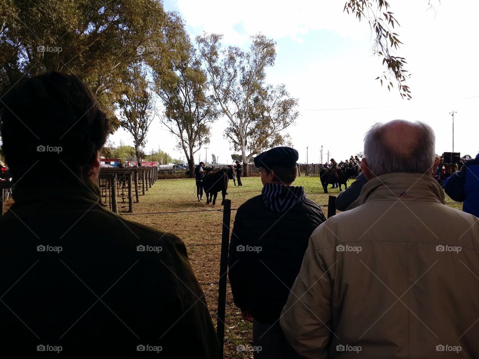 people from behind in a farm