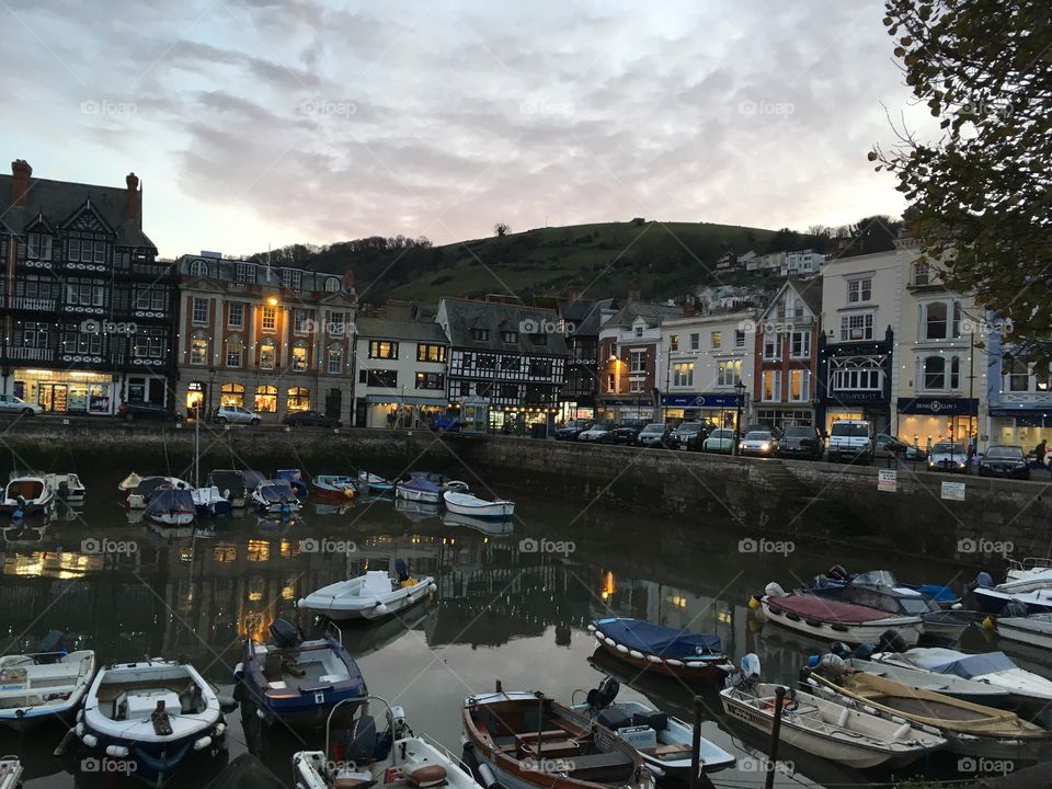 Centre of beautiful Dartmouth, South Hams, UK, just before dusk.
