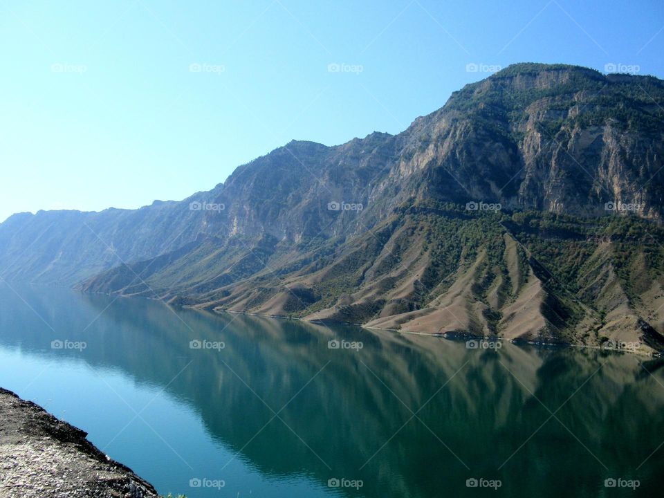 morning on the lake in the mountains of Dagestan in Russia