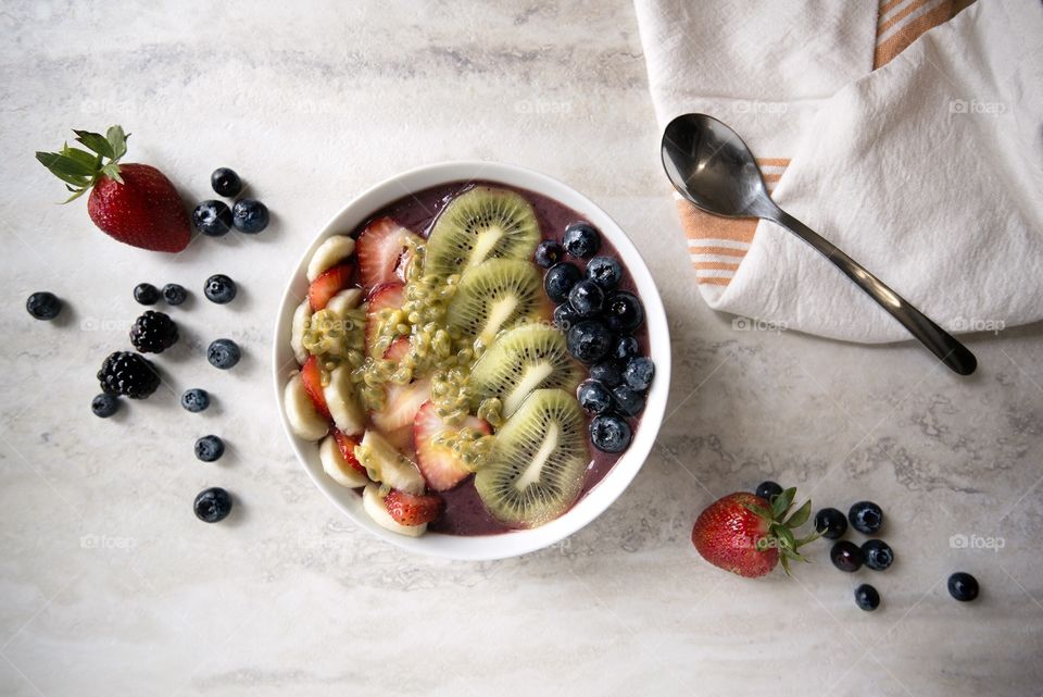 Acai smoothie bowl with fruits