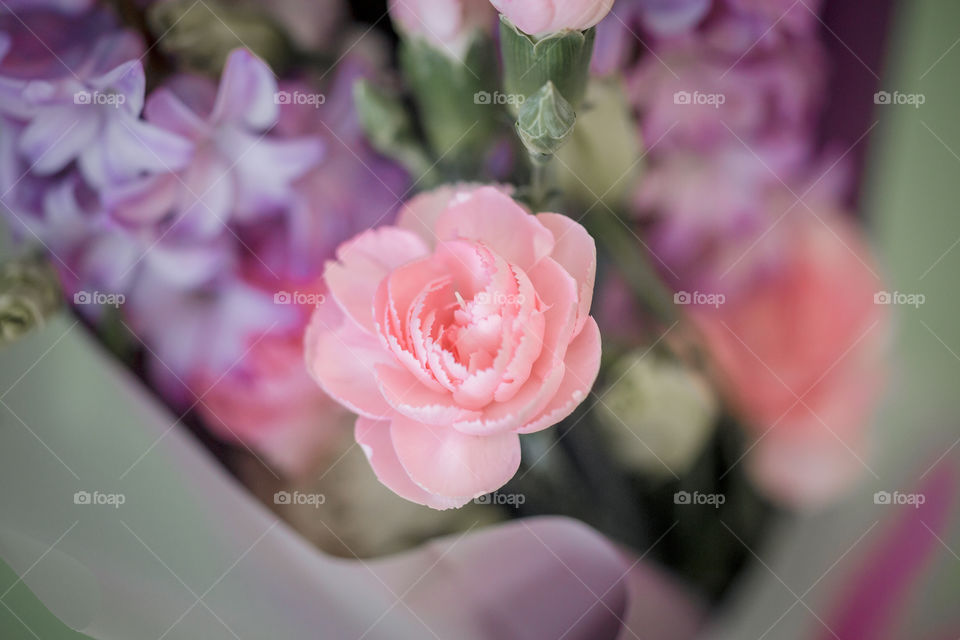 Spring bouquet in pink and purple colors 