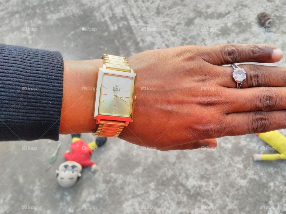 HMV quartz watch on the hand