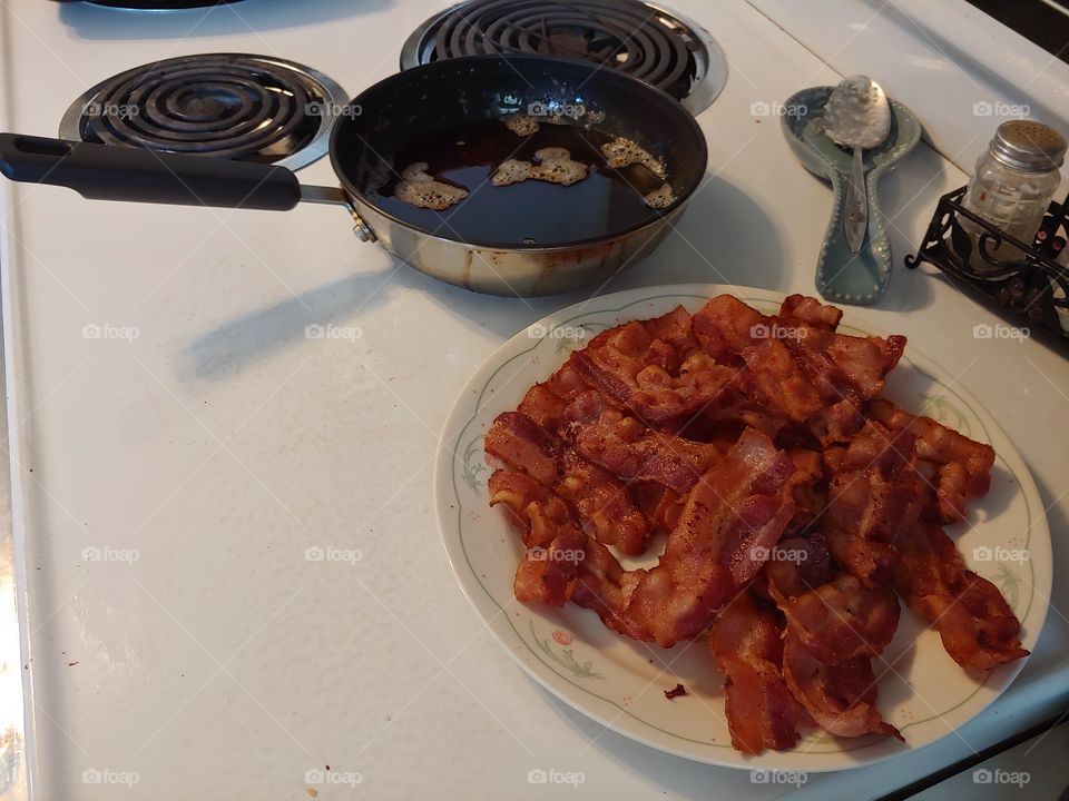 Fried Bacon on Stovetop