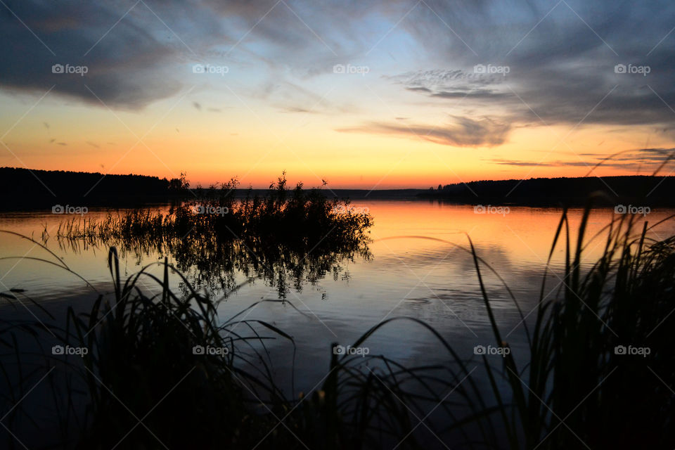 Sunset on the lake. Ural. Sverdlovsk region, Russia
