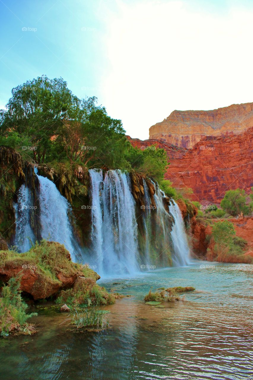 View of waterfall at rocky mountain
