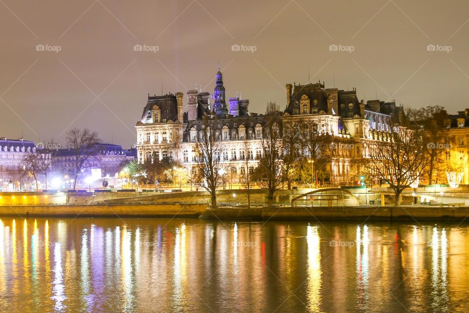 Paris at night along the river