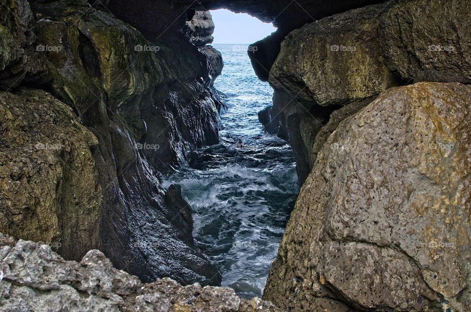 Rock formation in sea