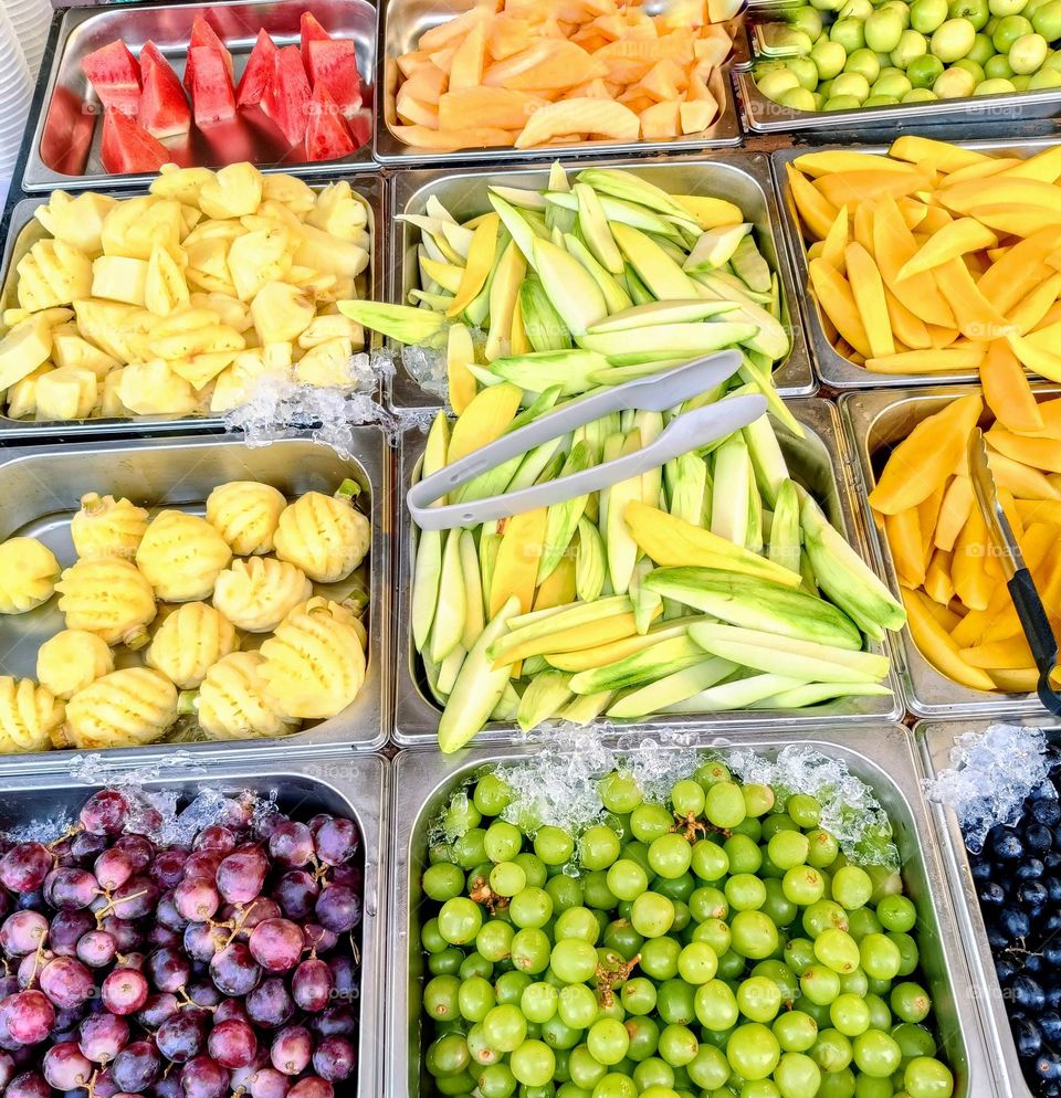 Colorful fruits on display.