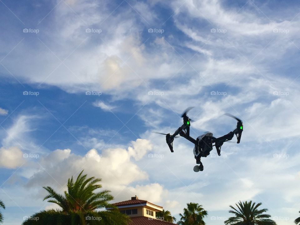 Drone. Drone flying at sunset, Doral, Florida 