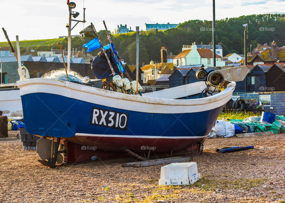 Fishing boat RX310 sits on Hastings fisherman’s beach